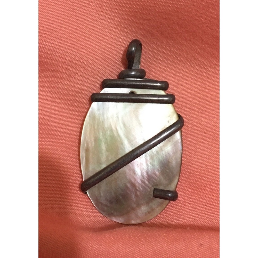 Oval Abalone Shell Gemstone Gift For Her Silver Wire Wrapped Pendant Only 2"